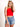 Model is wearing a red high neck crop tank.